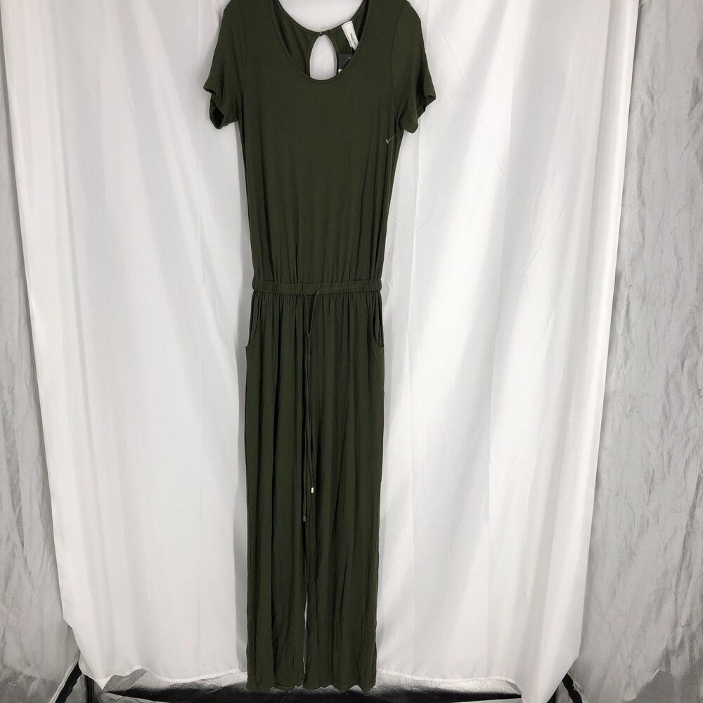 TwentyTen Women Short Sleeved Drawstring Waist Long Jumpsuit Size Small Olive